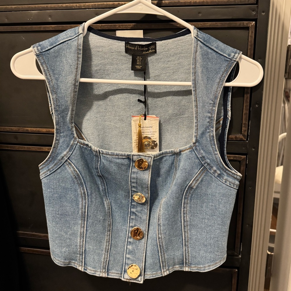 NWT House of Harlow 1960 Light Blue Denim Top